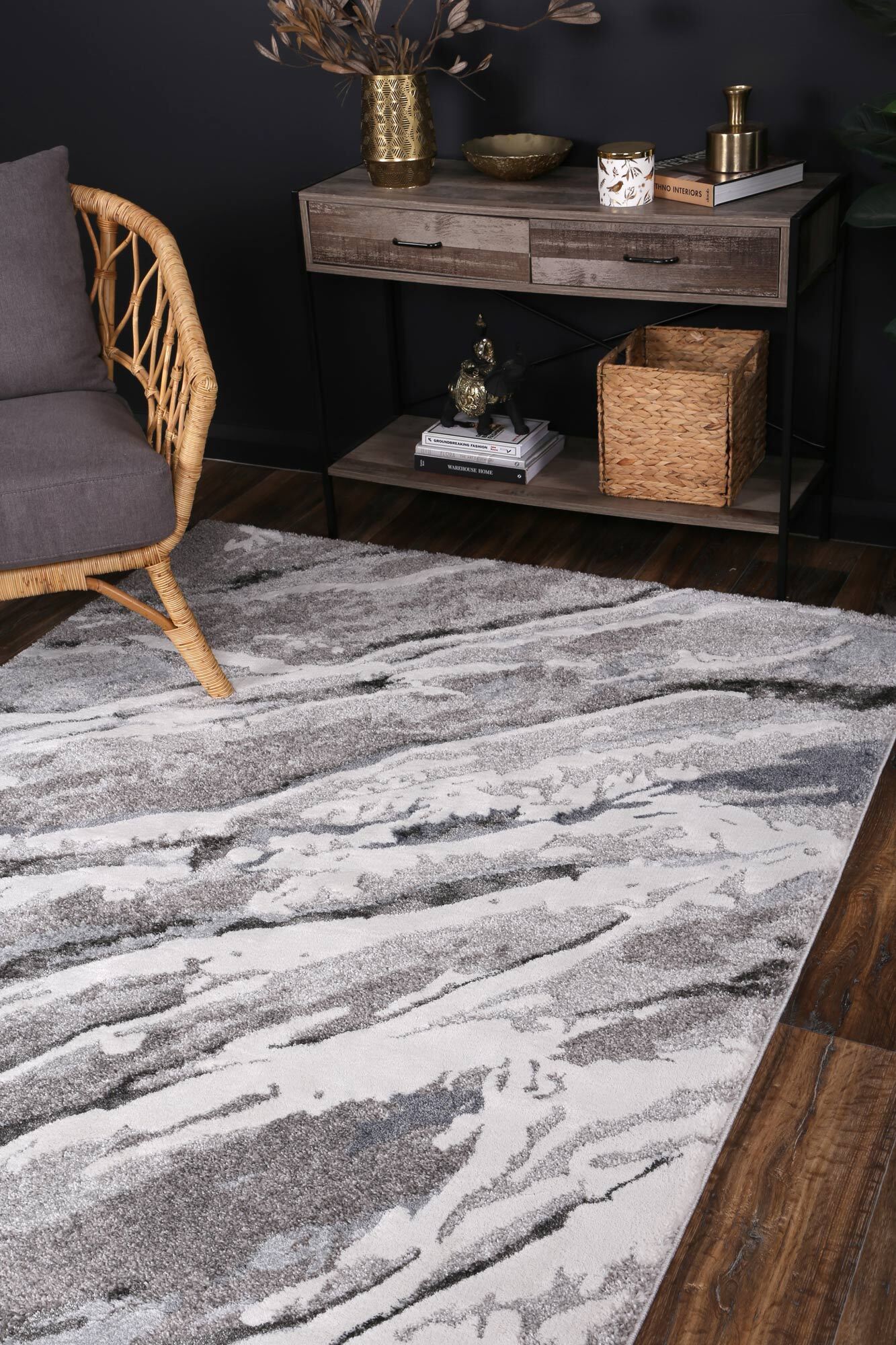 Cole Grey Abstract Wave Rug(Size 170 x 120cm)