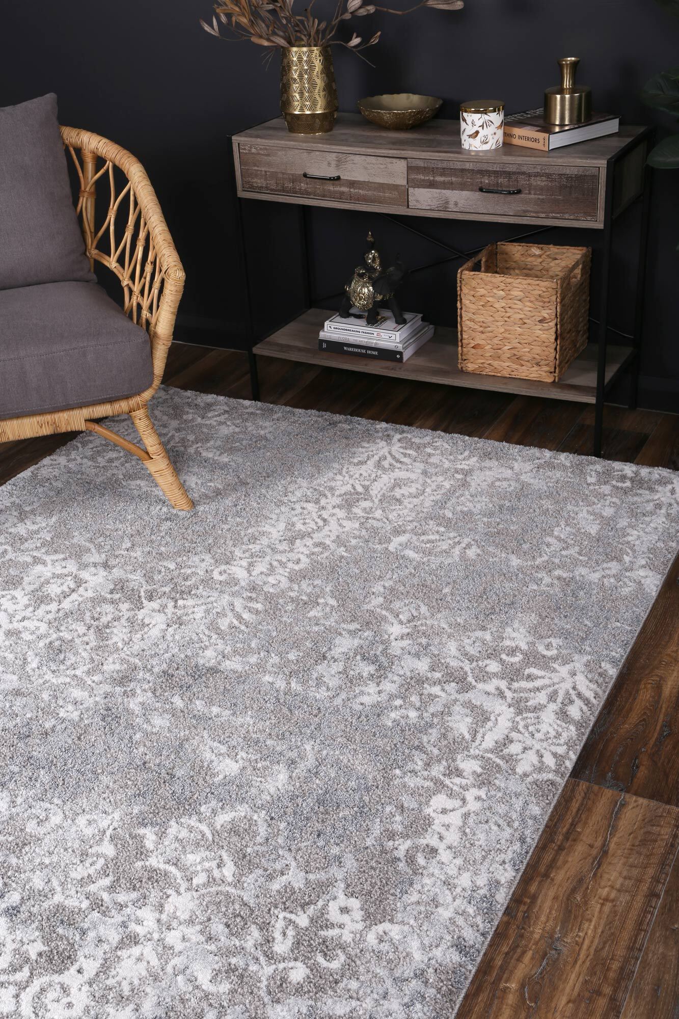 Cole Grey Floral Abstract Rug(Size 170 x 120cm)
