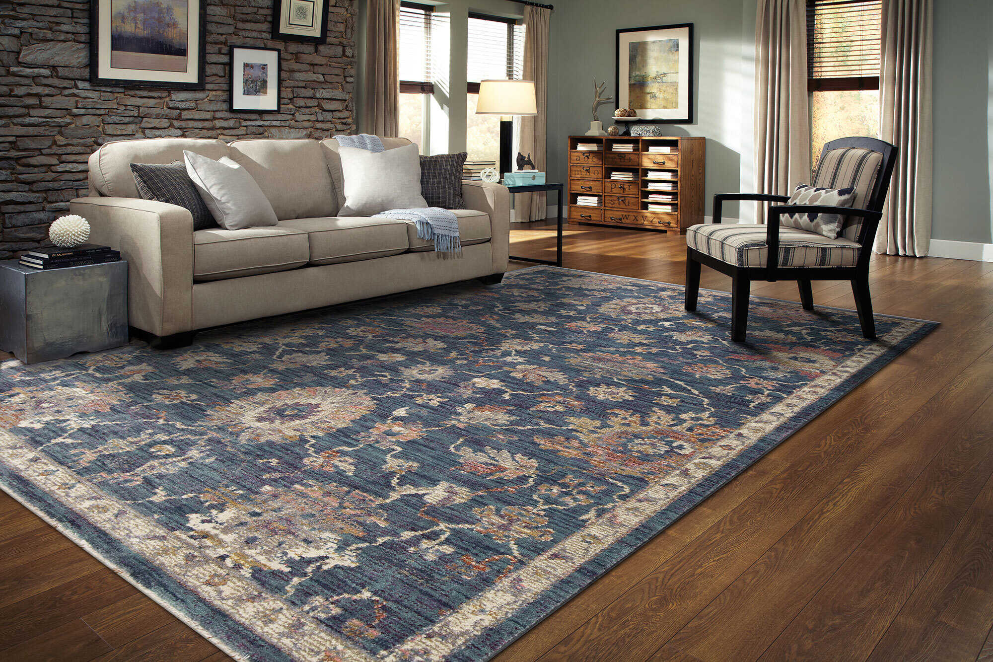 Cora Blue Traditional Floral Rug