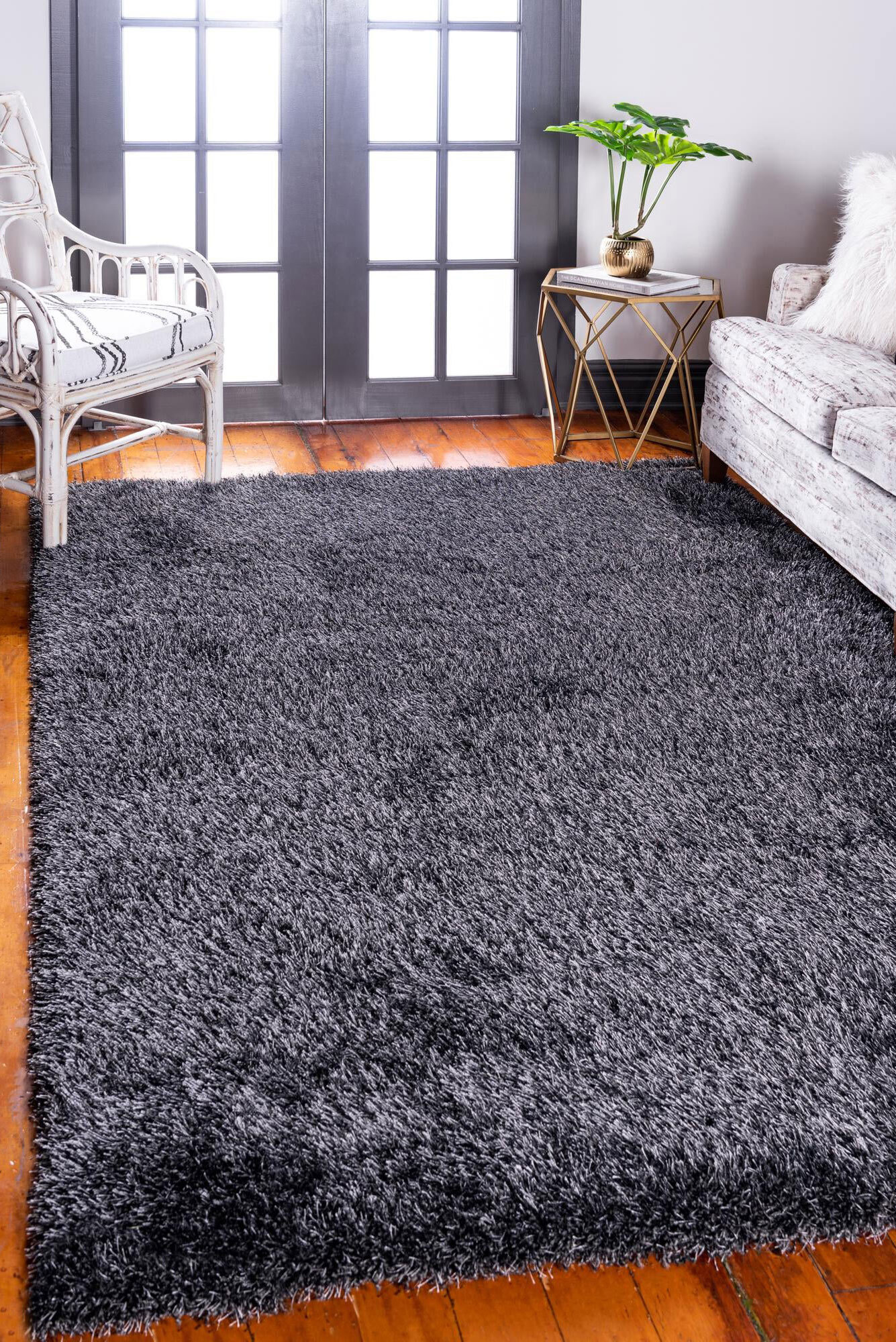 Dream Plain Black Shaggy Rug(Size 220 x 160cm)