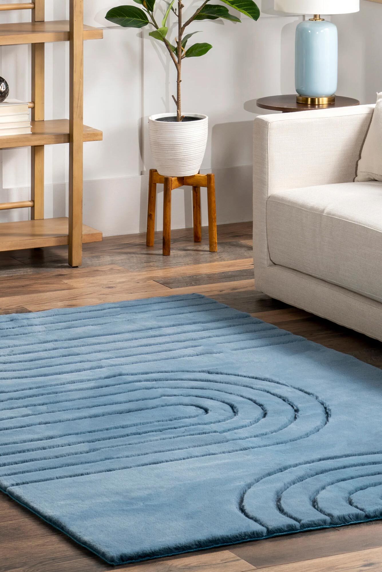 Jessa Blue Plush Washable Rug(Size 170 x 115cm)