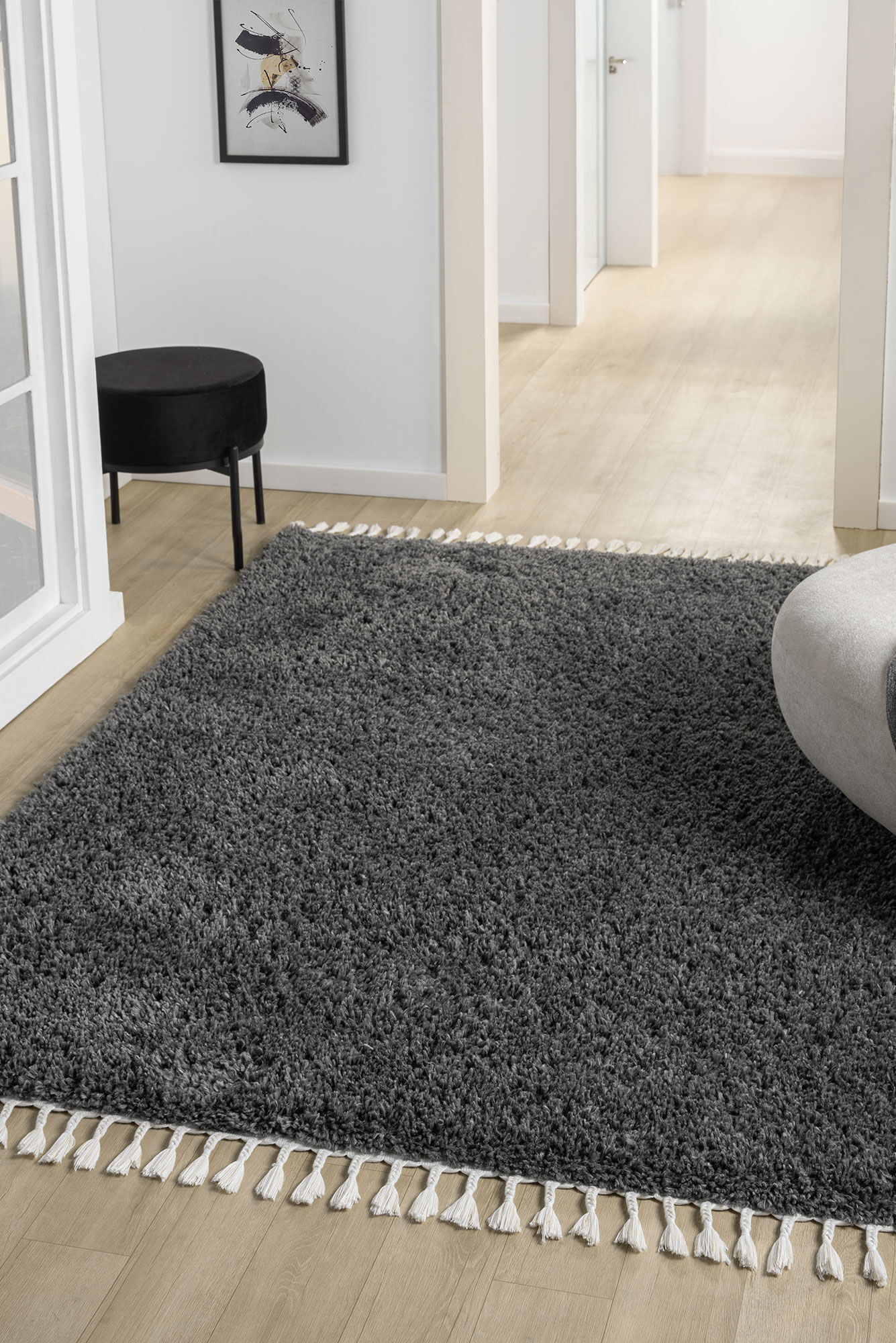 Joey Plain Anthracite Shaggy Rug(Size 230 x 160cm)