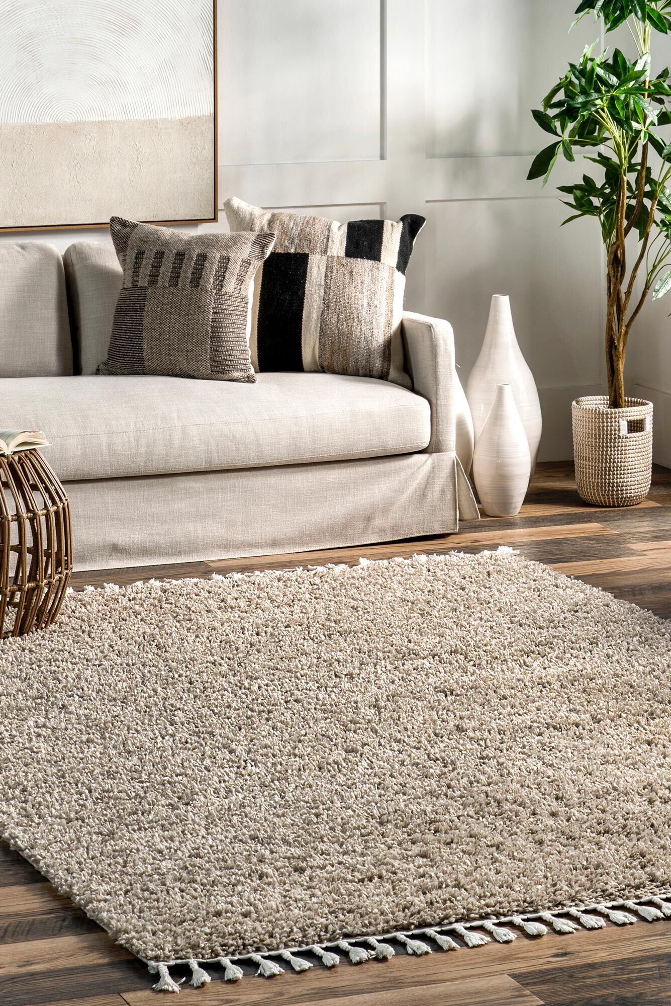 Joey Plain Beige Shaggy Rug(Size 230 x 160cm)