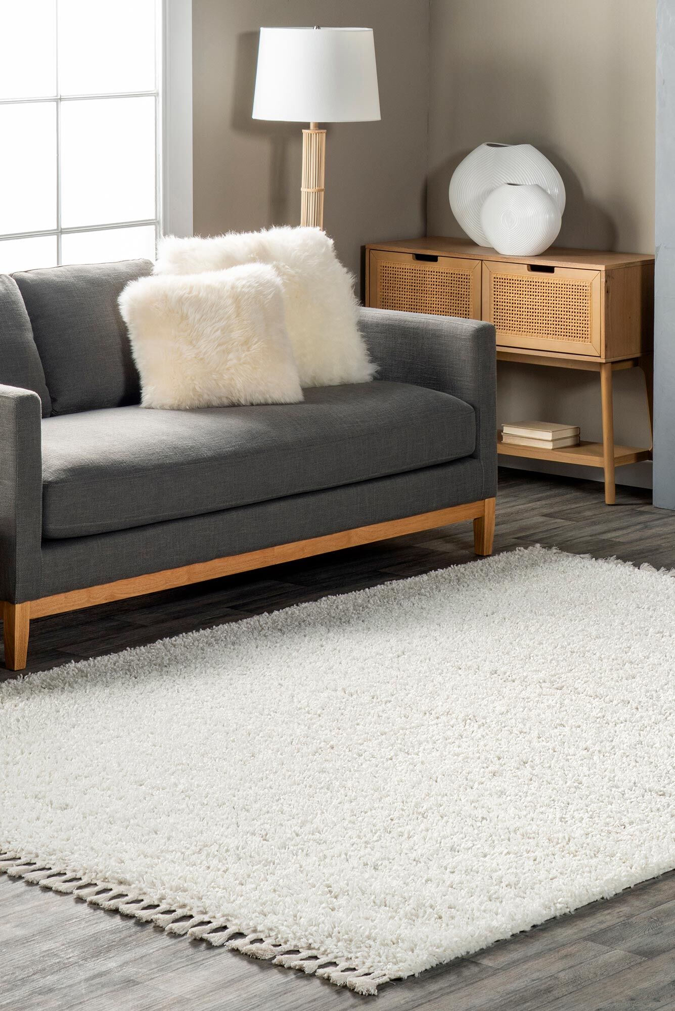 Joey Plain Cream Shaggy Rug(Size 230 x 160cm)