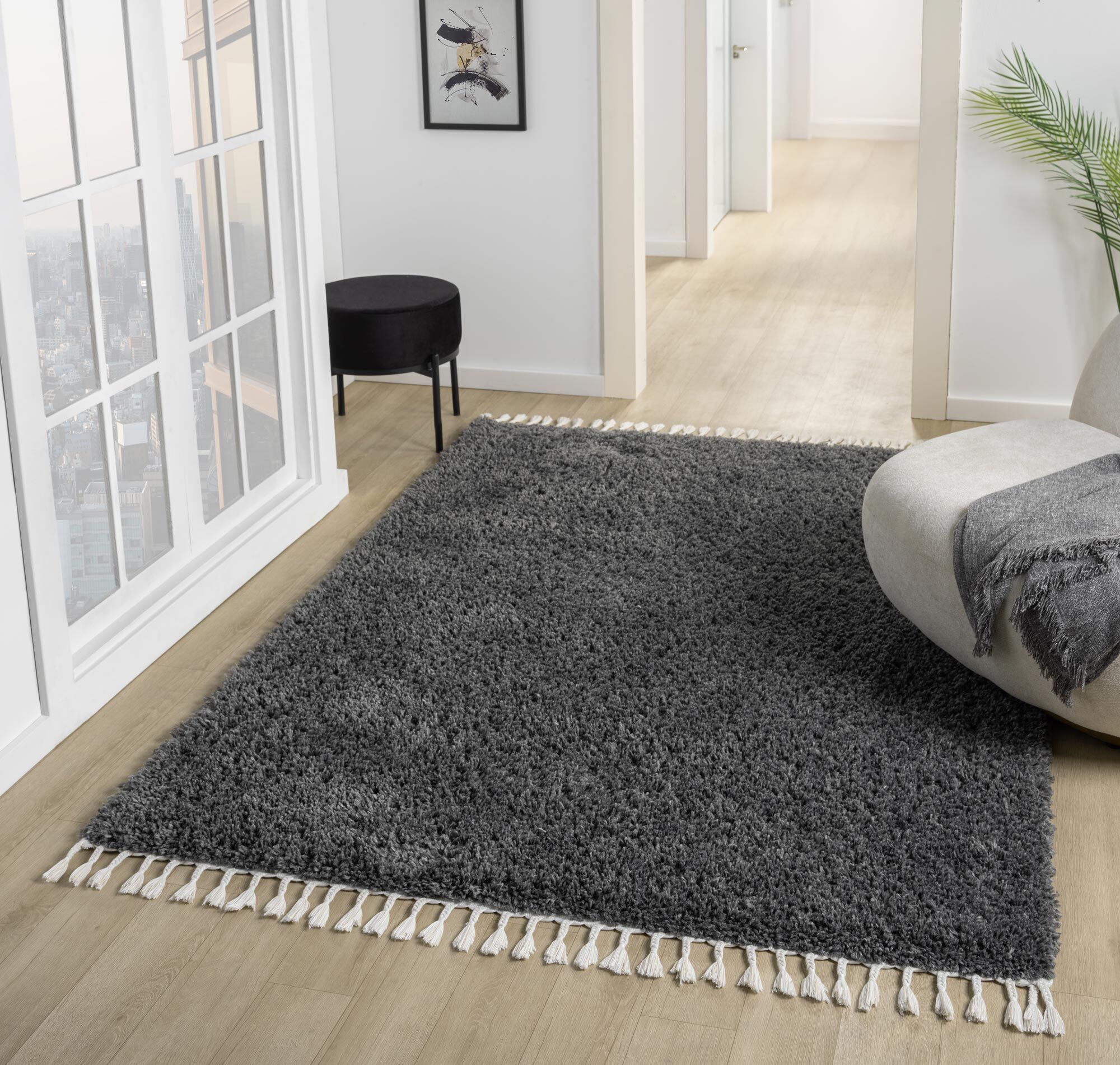 Joey Plain Anthracite Shaggy Rug