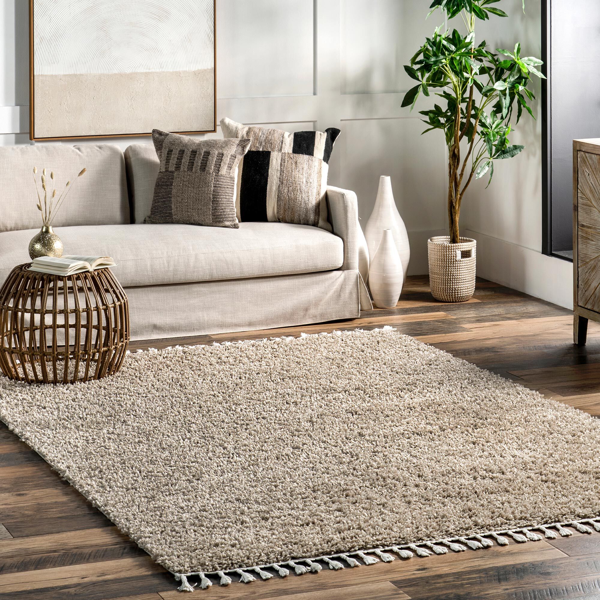 Joey Plain Beige Shaggy Rug