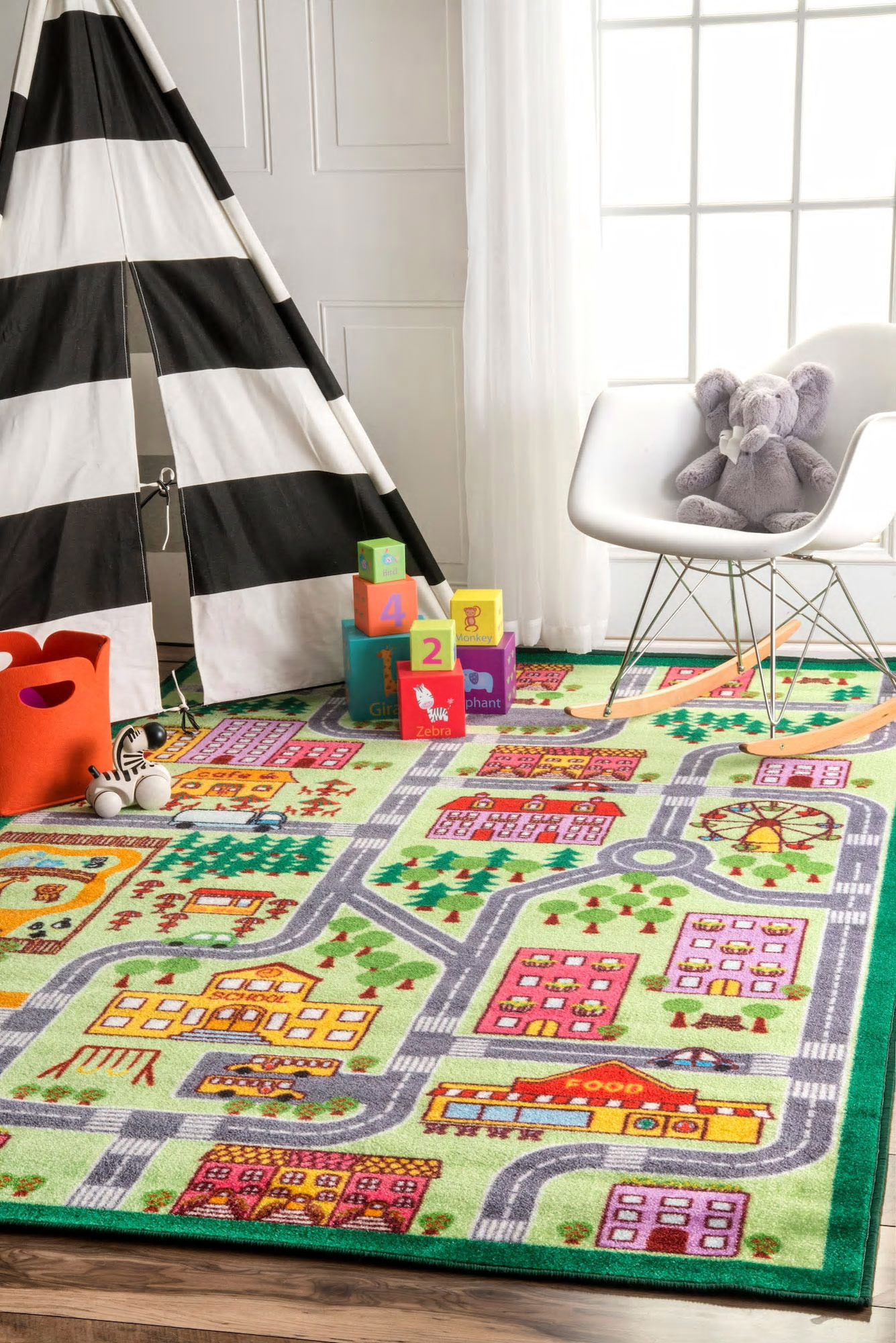 Kids Country Town Car Road Rug SQUARE(Size 200 x 200cm) SQUARE