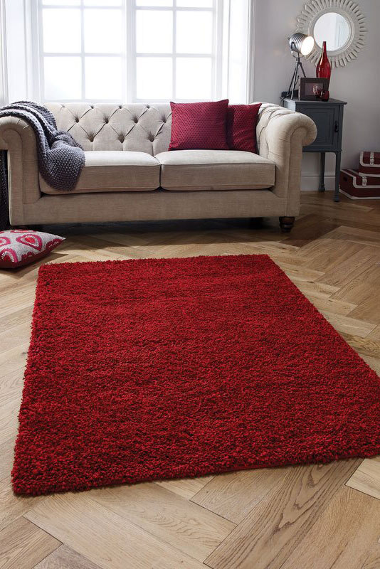 Lara Plain Red Shaggy Rug(Size 270 x 180cm)