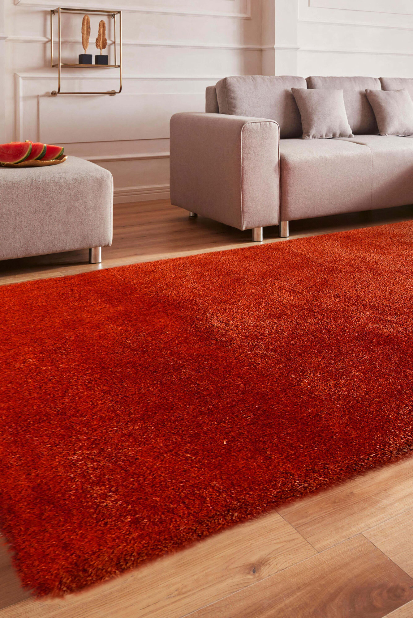 Luxe Plain Orange Shaggy Rug(Size 200 x 200cm) ROUND