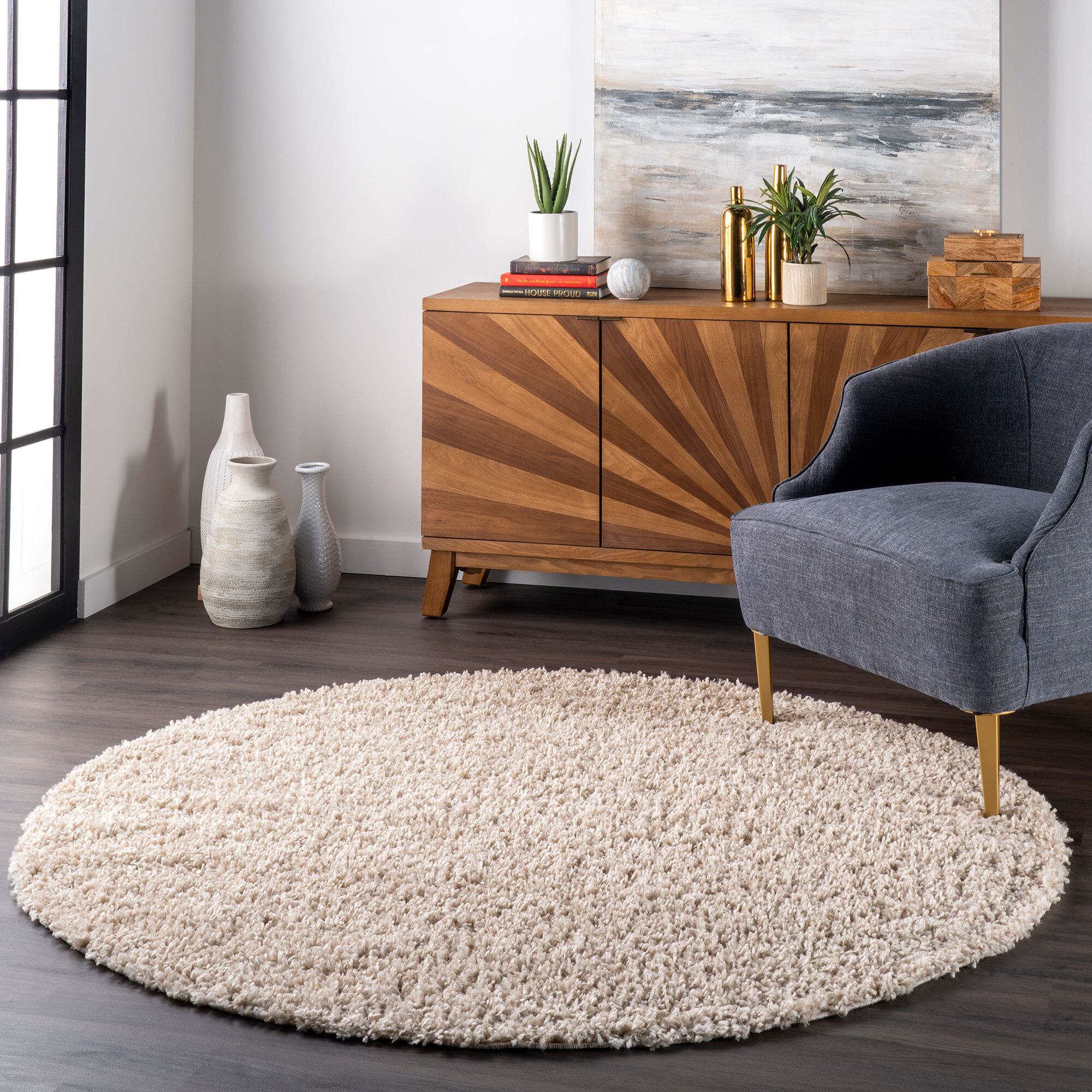 Luis Plain Beige Shaggy Rug