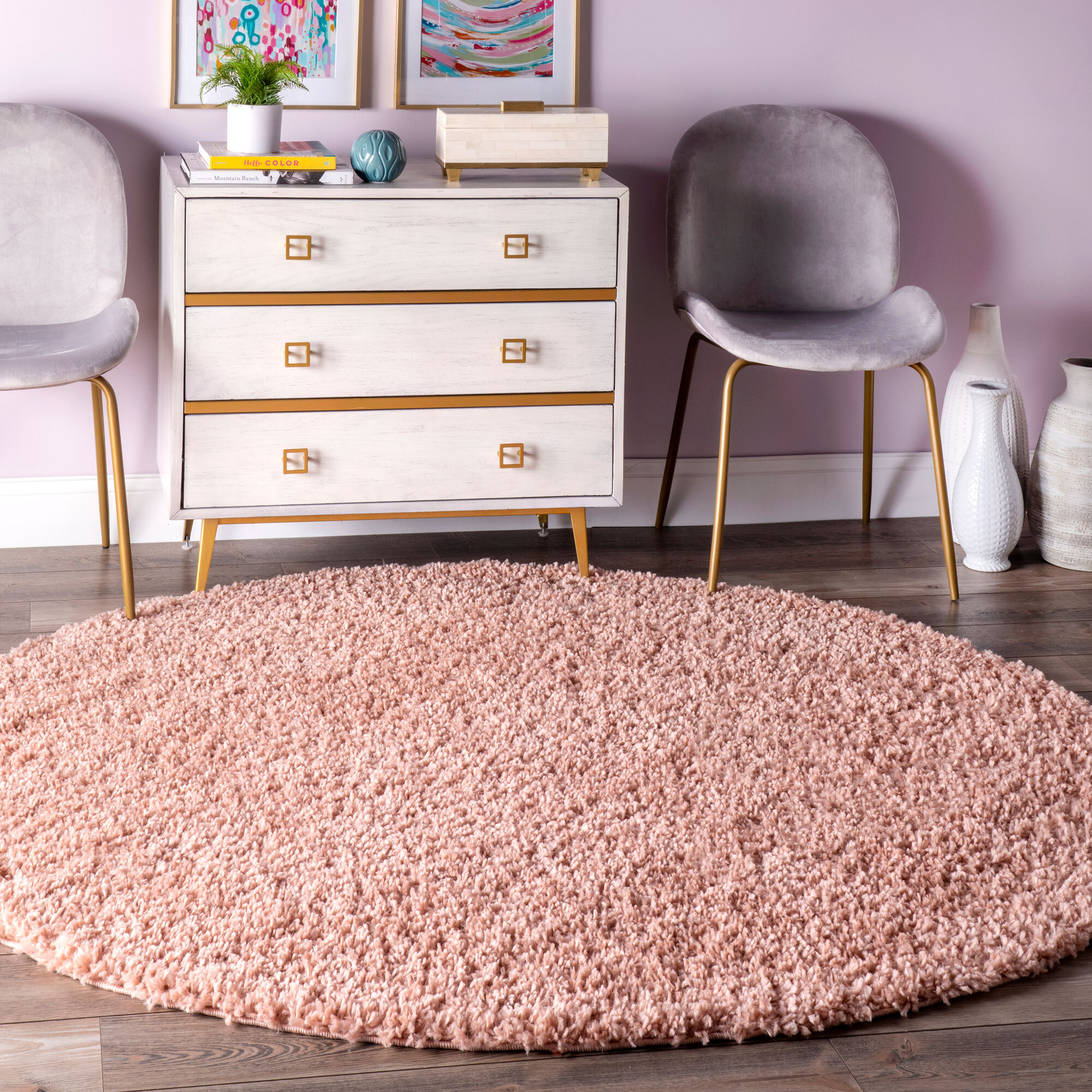 Luis Plain Pink Shaggy Rug