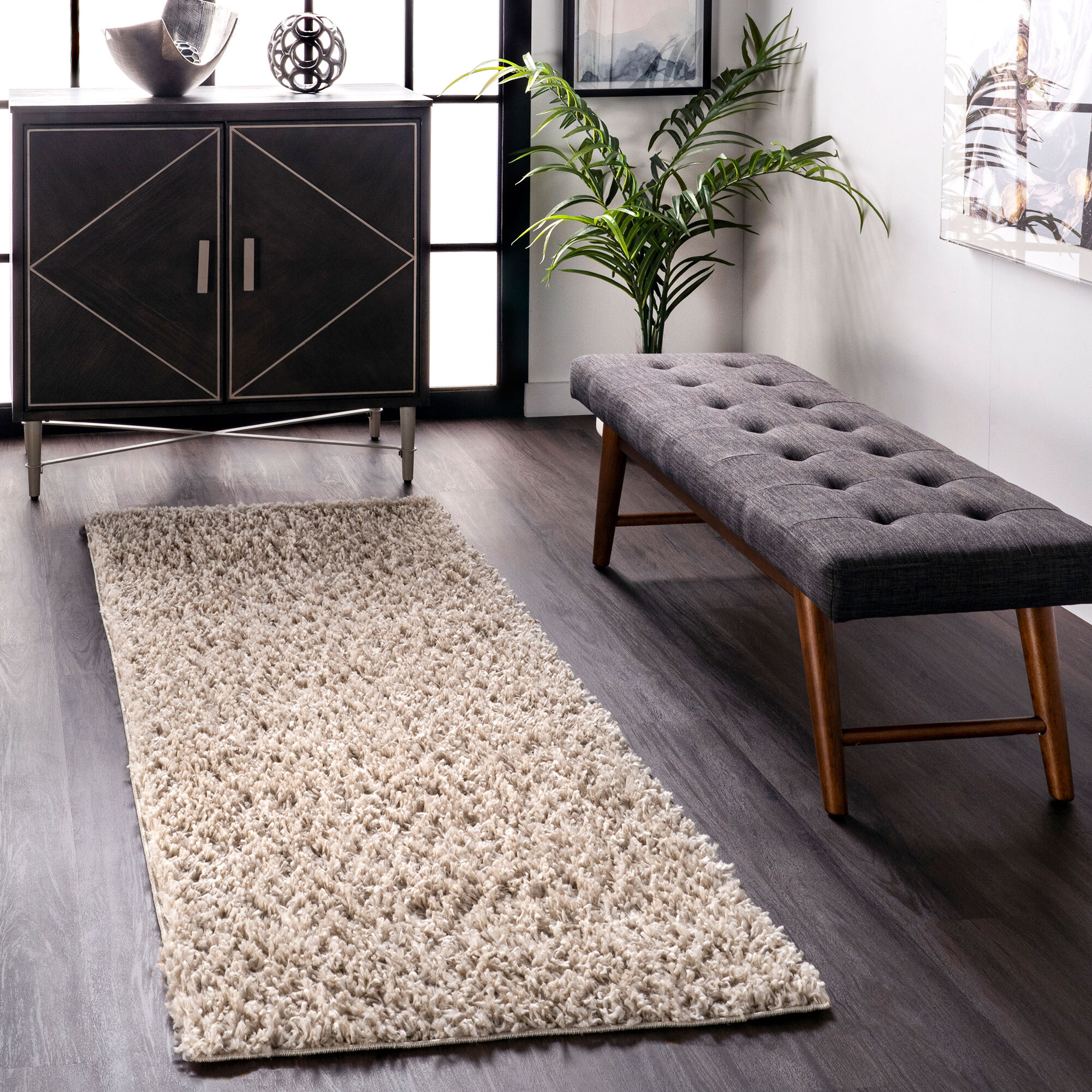 Luis Plain Beige Shaggy Rug