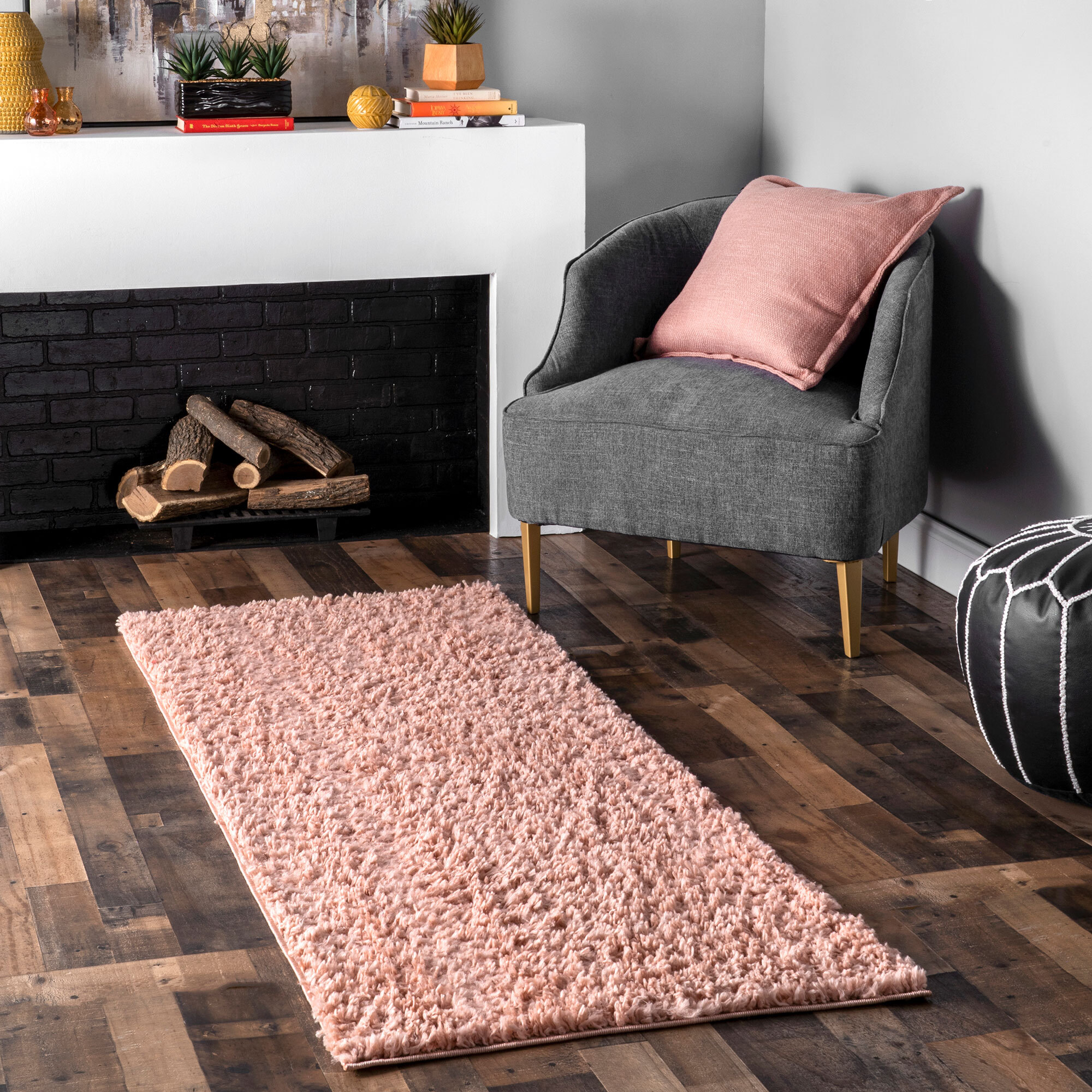 Luis Plain Pink Shaggy Rug