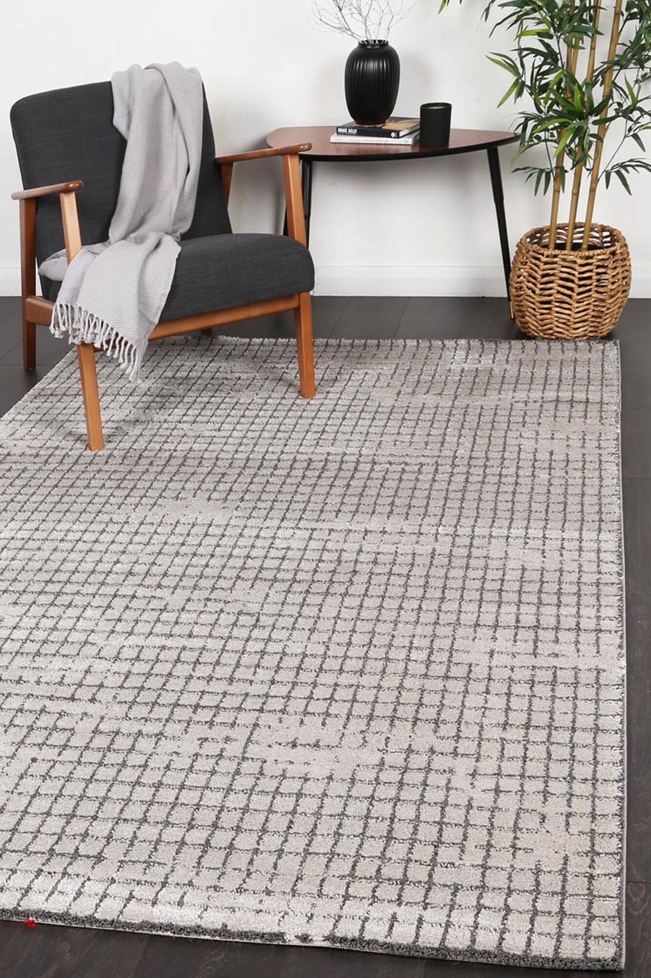 Lyla Grey Square Pattern Rug(Size 300 x 80cm) RUNNER