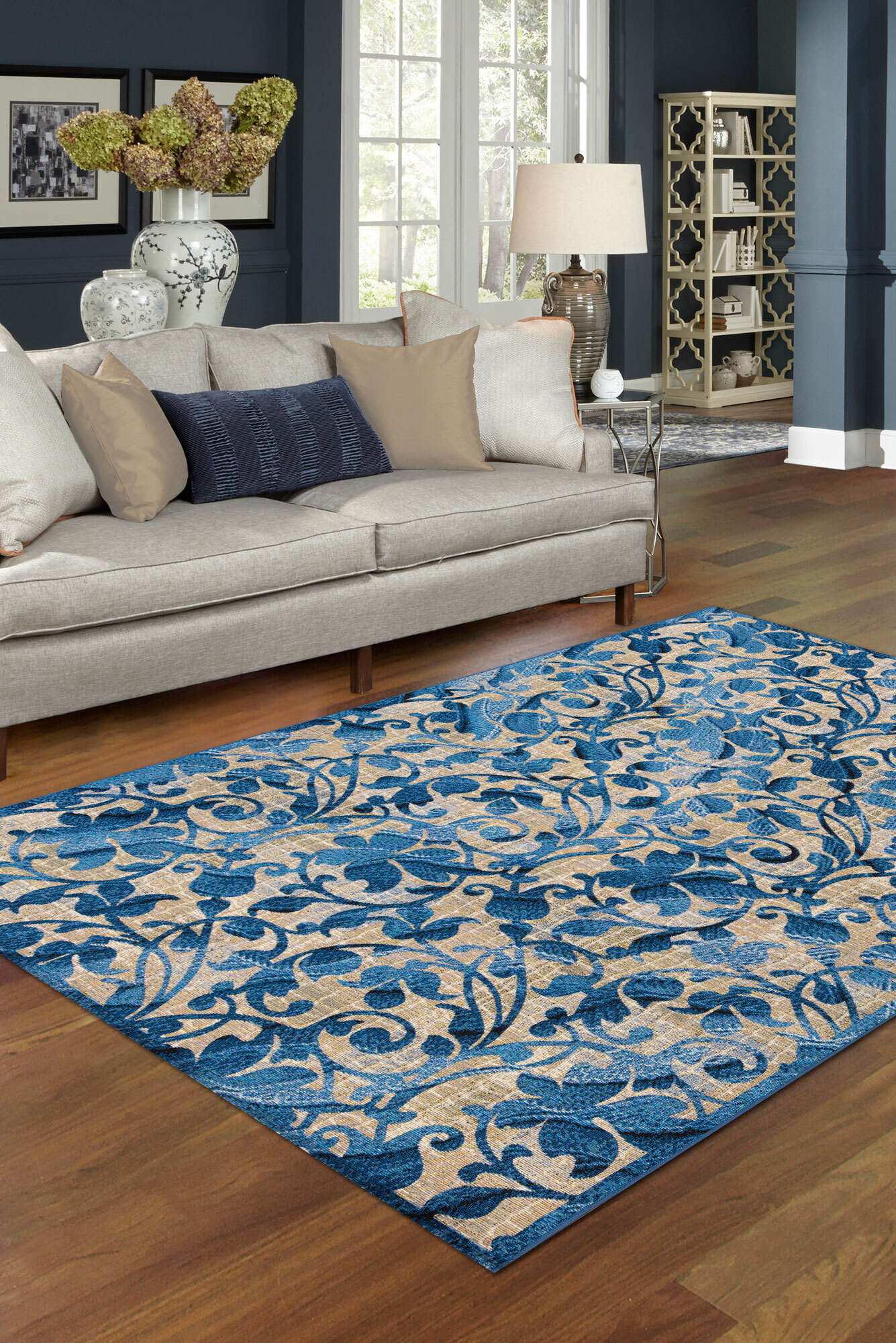 Marly Blue Floral Emblem Rug(Size 235 x 160cm)