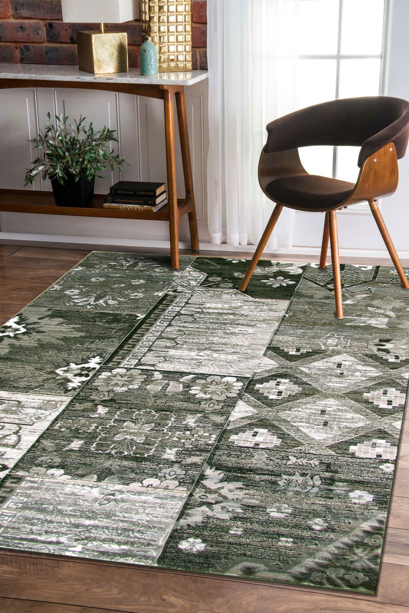 Paris Carved Grey Patchwork Rug(Size 300 x 70cm) RUNNER