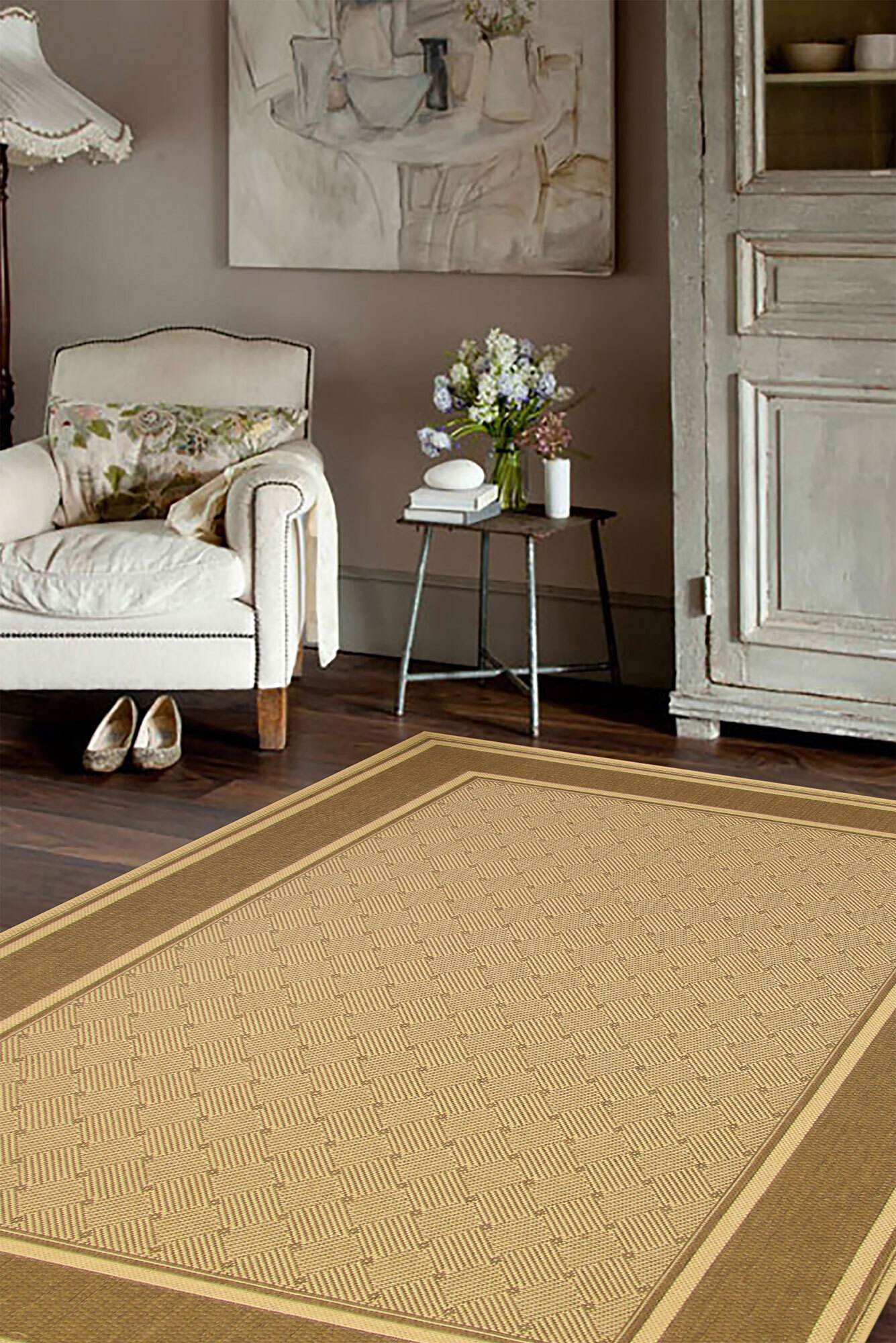 Sama Beige Flatweave Border Rug(Size 285 x 200cm)