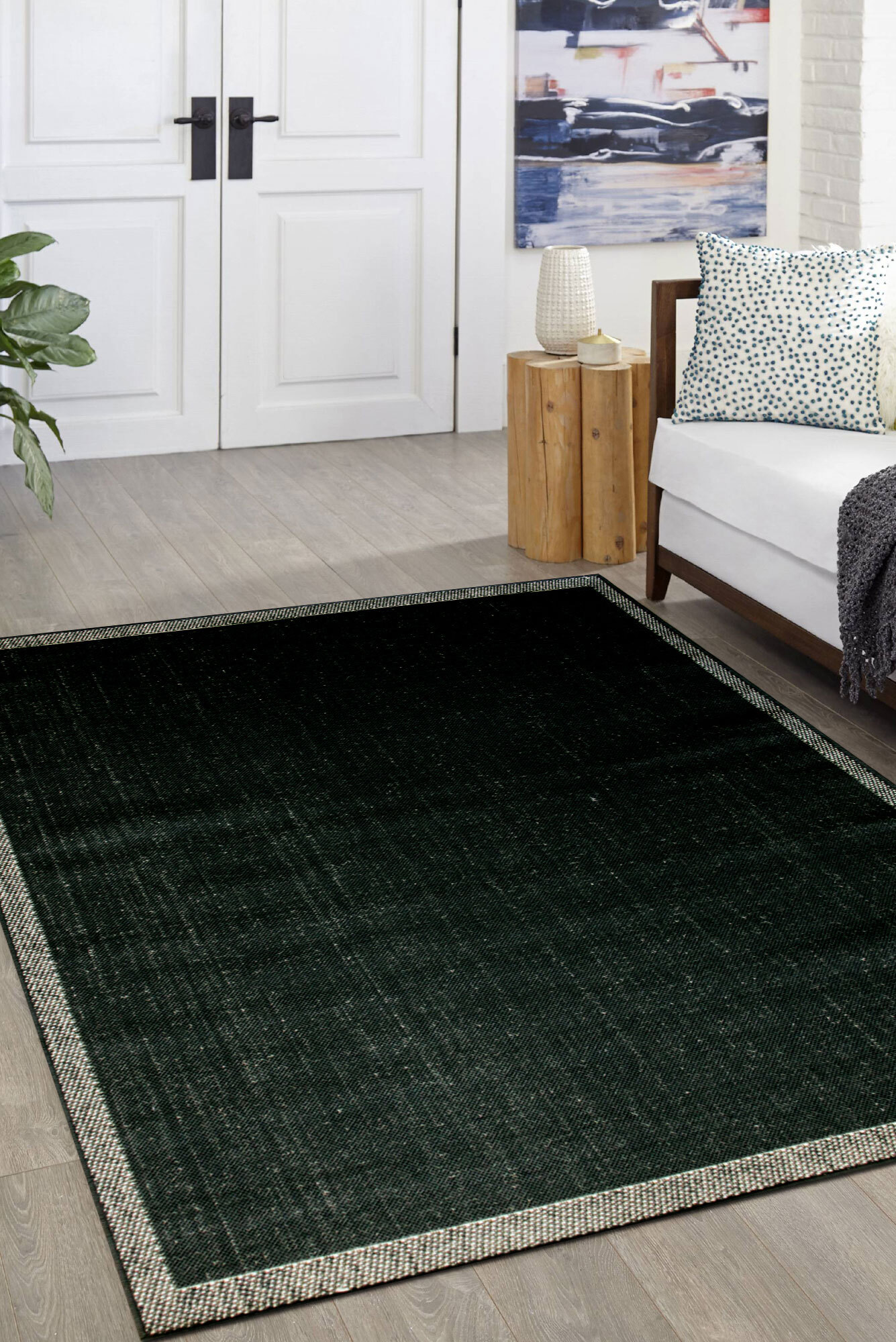 Storm Plain Black Flatweave Rug(Size 80 x 50cm)