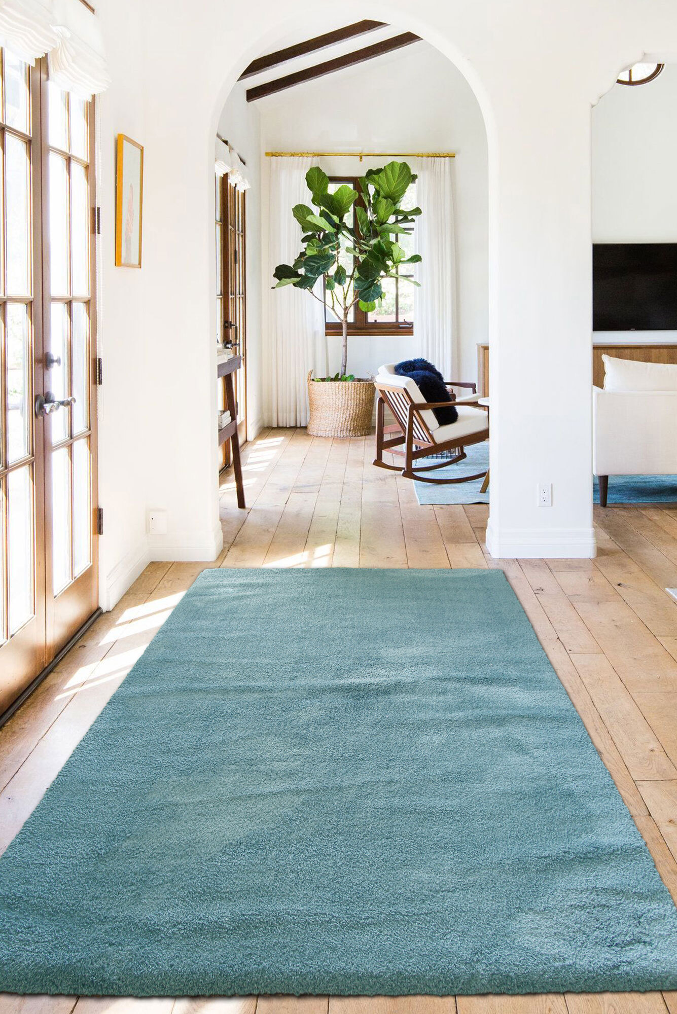 Soft Plain Blue Thick Shaggy Rug(Size 70 x 70cm) ROUND