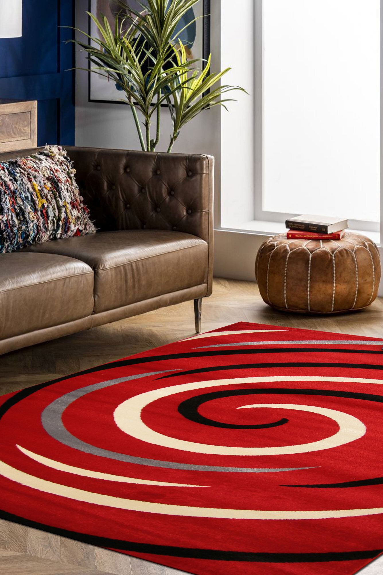 Sky Modern Red Swirl Pattern Rug(Size 180 x 120cm)