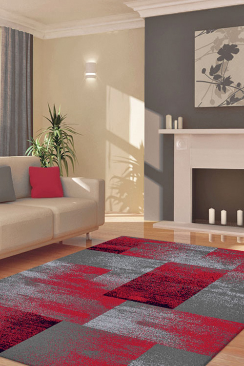 Aspen Red Square Pattern Rug(Size 230 x 160cm)