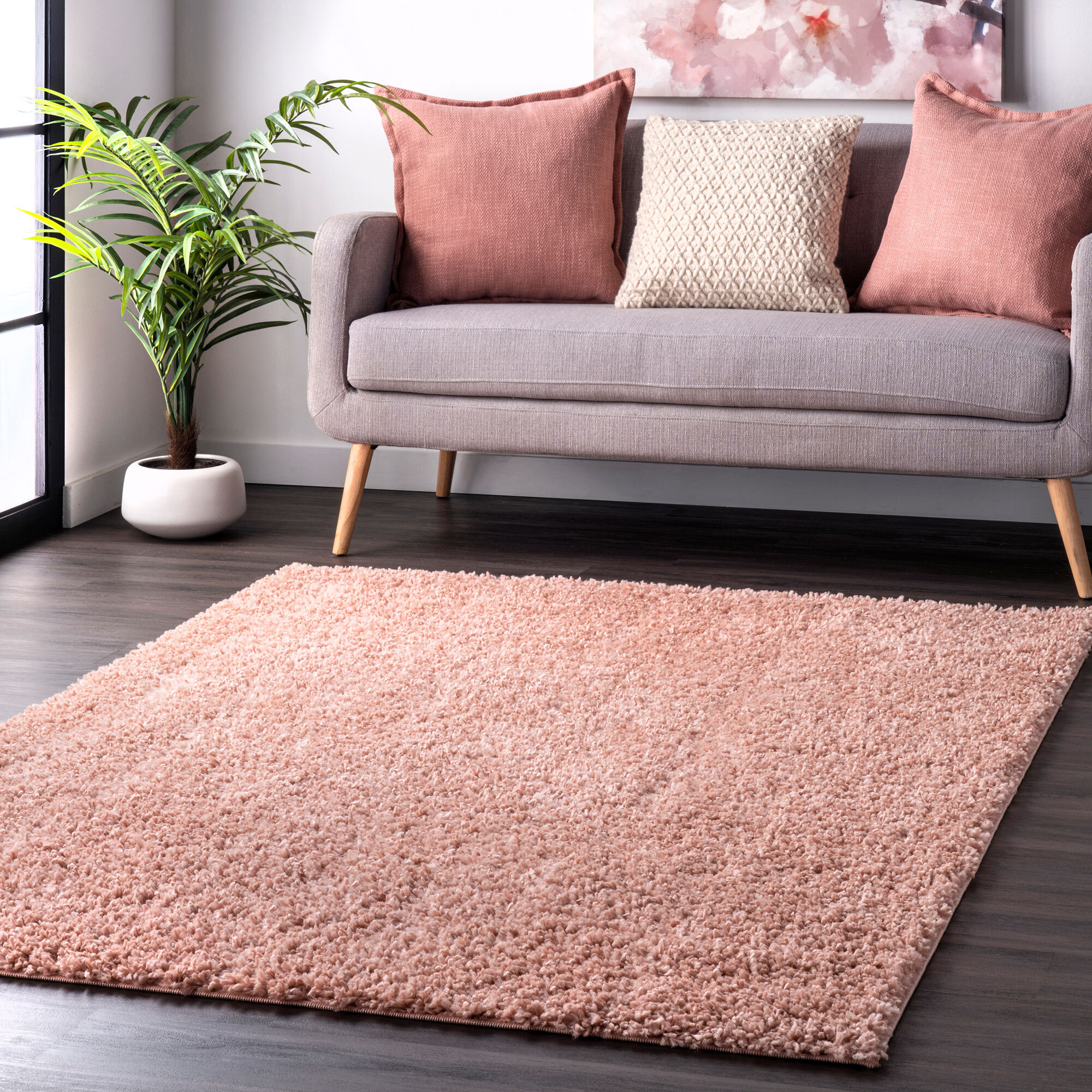 Luis Plain Pink Shaggy Rug