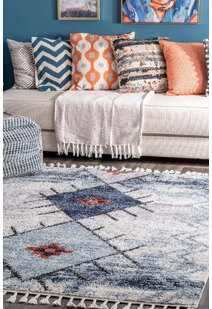 Amara Blue Moroccan Tassel Rug