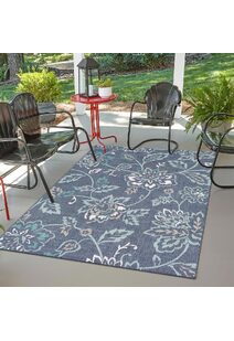 Ambient Blue Floral Outdoor Rug