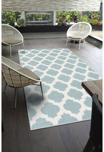 Ambient Teal Trellis Outdoor Rug