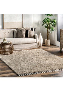 Joey Plain Beige Shaggy Rug