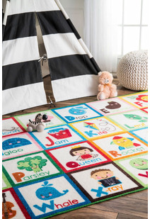 Kids White Alphabet Picture Rug