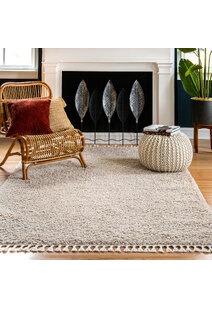 Lucy Beige Shaggy Moroccan Rug